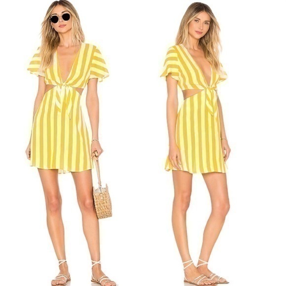 Beach Riot x Revolve Charlotte Yellow White Stripe Cover Up Mini Dress Large - Picture 1 of 13